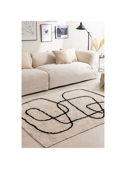 Bungalow and Beyond - Beige Abstract Print Cotton Tufted Floor Rug