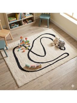 Bungalow and Beyond - Beige Abstract Print Cotton Tufted Kids Room Floor Rug