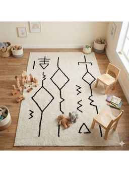 Bungalow and Beyond - Beige Geometric Print Cotton Tufted Floor Rug