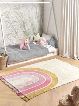 Bungalow and Beyond - Multi-Color Rainbow Print Cotton Tufted Floor Rug