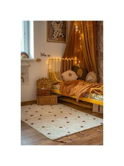 Bungalow and Beyond - White Polka Dot Print Cotton Tufted Kids Room Floor Rug