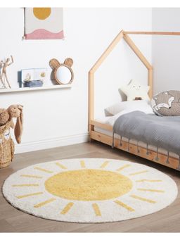 Bungalow and Beyond - Beige Sunburst Print Tufted Round Soft Rug