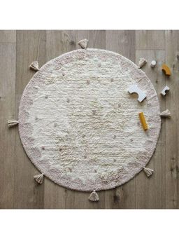 Bungalow and Beyond - White Whimsical Pastel Print Tufted Round Soft Rug