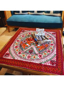 TheYUGO - White Gajaraaj Kutch Embroidery Table Top Cover