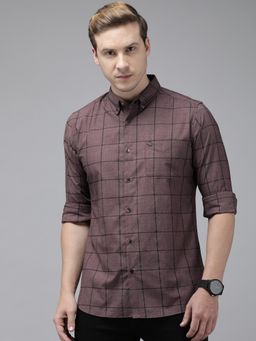 The Bear House - Men Maroon Windowpane Checked Slim Fit Casual Shirt