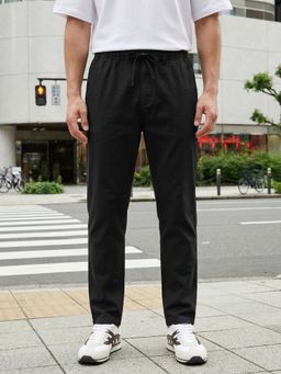 Nobero - Men Black Relaxed Drawcord Trouser
