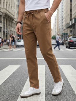 Nobero - Men Brown Relaxed Drawcord Trouser