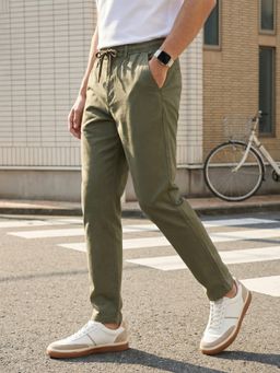 Nobero - Men Green Relaxed Drawcord Trouser