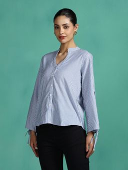 Shree - Women Cotton Blue Yarn Dyed Top