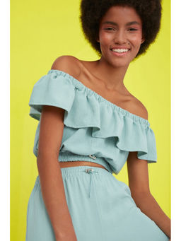 Trendyol - Mint Bardot Frill L Blouse
