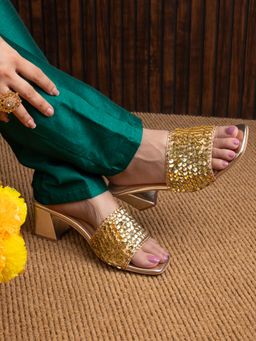 Hydes N Hues - Women Gold Sandal Heels