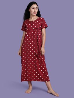 Kryptic - Maroon Polka Dots Relaxed Fit Nightdress