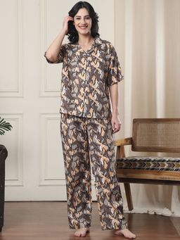 Kanvin - Grey Printed Relaxed Fit Shirt and Pyjama (Set of 2)