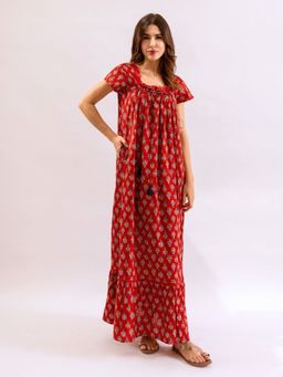 FEATHERS CLOSET - Red Printed Comfortable Fit Nightdress