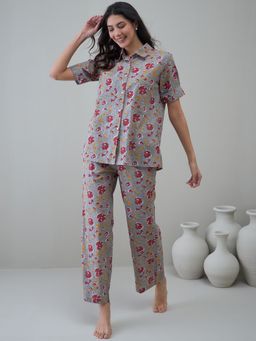 SAY - Grey Printed Regular Fit Shirt and Pyjama (Set of 2)