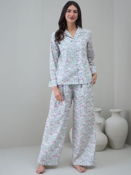 SAY - Beige Printed Regular Fit Shirt and Pyjama (Set of 2)