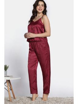 Zivame - Maroon Self Design Regular Fit Cami Top and Pyjama (Set of 2)