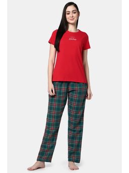 Zivame - Red Checks Regular Fit T-Shirt and Pyjama (Set of 2)