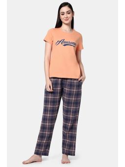 Zivame - Navy Blue Checks Regular Fit T-Shirt and Pyjama (Set of 2)