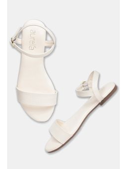 Aurelia - Ecru Off White Textured Round Toe Flats