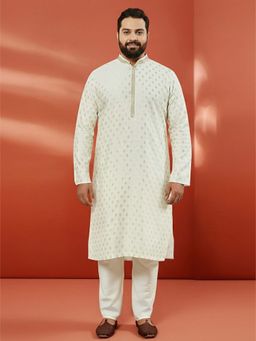 Vastramay - White Silk Blend Jacquard Kurta with Pyjama for Men