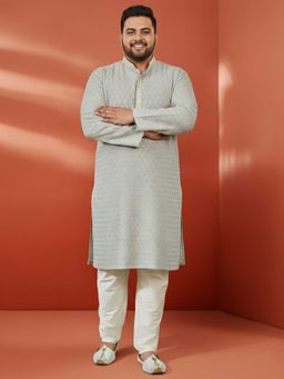 Vastramay - Grey Rayon Sequin Kurta with Pant for Men