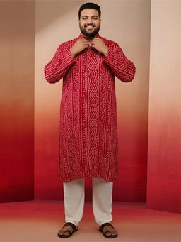 Vastramay - Pink Rayon Foil Bandhani Print Kurta with Pyjama for Men