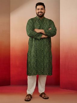 Vastramay - Green Rayon Foil Bandhani Print Kurta with Pyjama for Men