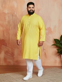 Vastramay - Yellow Cotton Print Kurta with Pyjama for Men