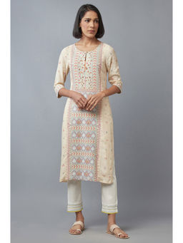 W - Floral Kurta White