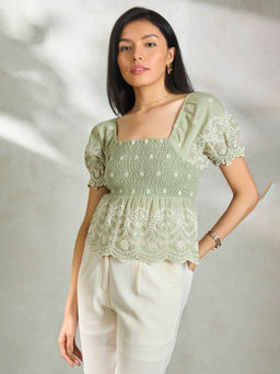 Virgio - Green Versatile Cotton Peplum Top