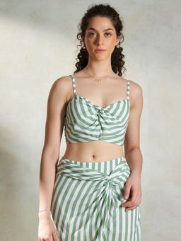 Virgio - Green Sleek Viscose Striped Crop Top