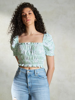 Virgio - Green Bustier Cotton Floral Crop Top