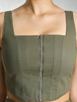 Virgio - Olive Glam Cotton Corset Crop Top