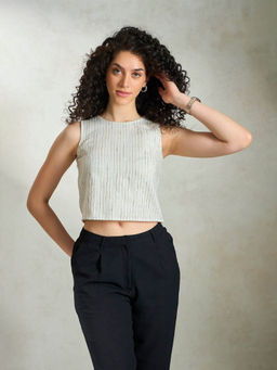 Virgio - Off White Relaxed Sleeveless Crop Top