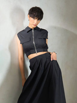 Virgio - Black Airy Cotton Cropped Top