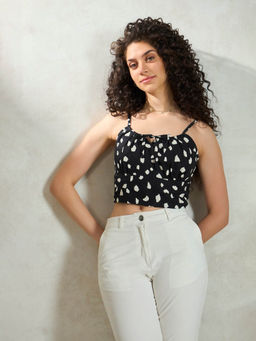 Virgio - Black Viscose Linen Crop Top