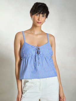 Virgio - Blue Elegant Stripe Top