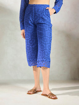 Virgio - Blue Sleek Cotton Straight Cropped Pant