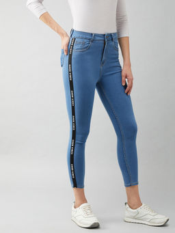 Miss Chase - Women's Blue Skinny Fit High Rise Denim Stretchable Jeans