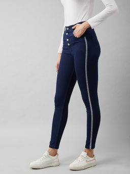 Miss Chase - Women's Navy Blue Cotton Skinny Fit High Rise Stretchable Denim Jeans