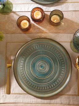 Pure Home + Living - Blue Embellished Glass Dinner Plates (Pack of 2)