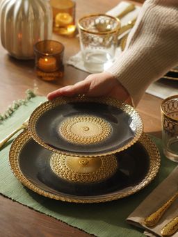 Pure Home + Living - Charcoal Embellished Glass Dessert Plates (Pack of 2)