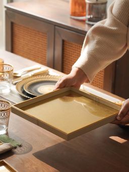 Pure Home + Living - Ivory Faux Leather Hammered Platter