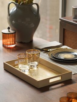 Pure Home + Living - Ivory Faux Leather Hammered Rectangle Serving Tray