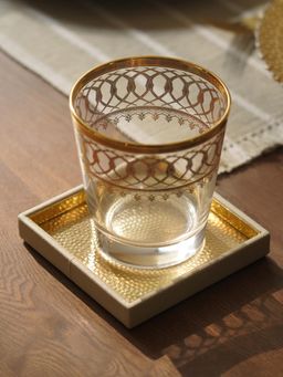 Pure Home + Living - Ivory Faux Leather Hammered Coaster