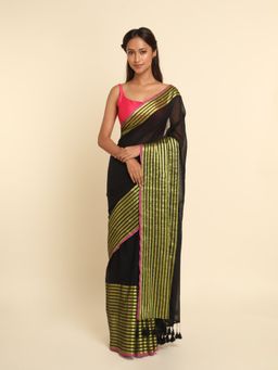 Suta - Black Cotton Blend Stripes Saree