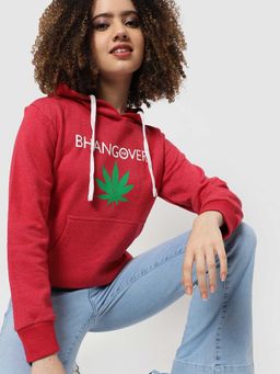 PINACOLADA - Women Red Printed Sweatshirt With Hoodie