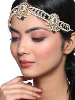 Yellow Chimes - Gold Toned Kundan And Crystal Studded Headchain for Women