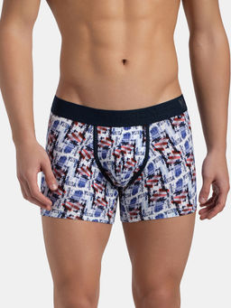 Jockey - US63 Men Super Combed Cotton Elastane Stretch Printed Trunk - White & Navy
